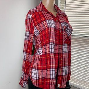American Eagle Red Plaid Boyfriend Fit Button Down size small